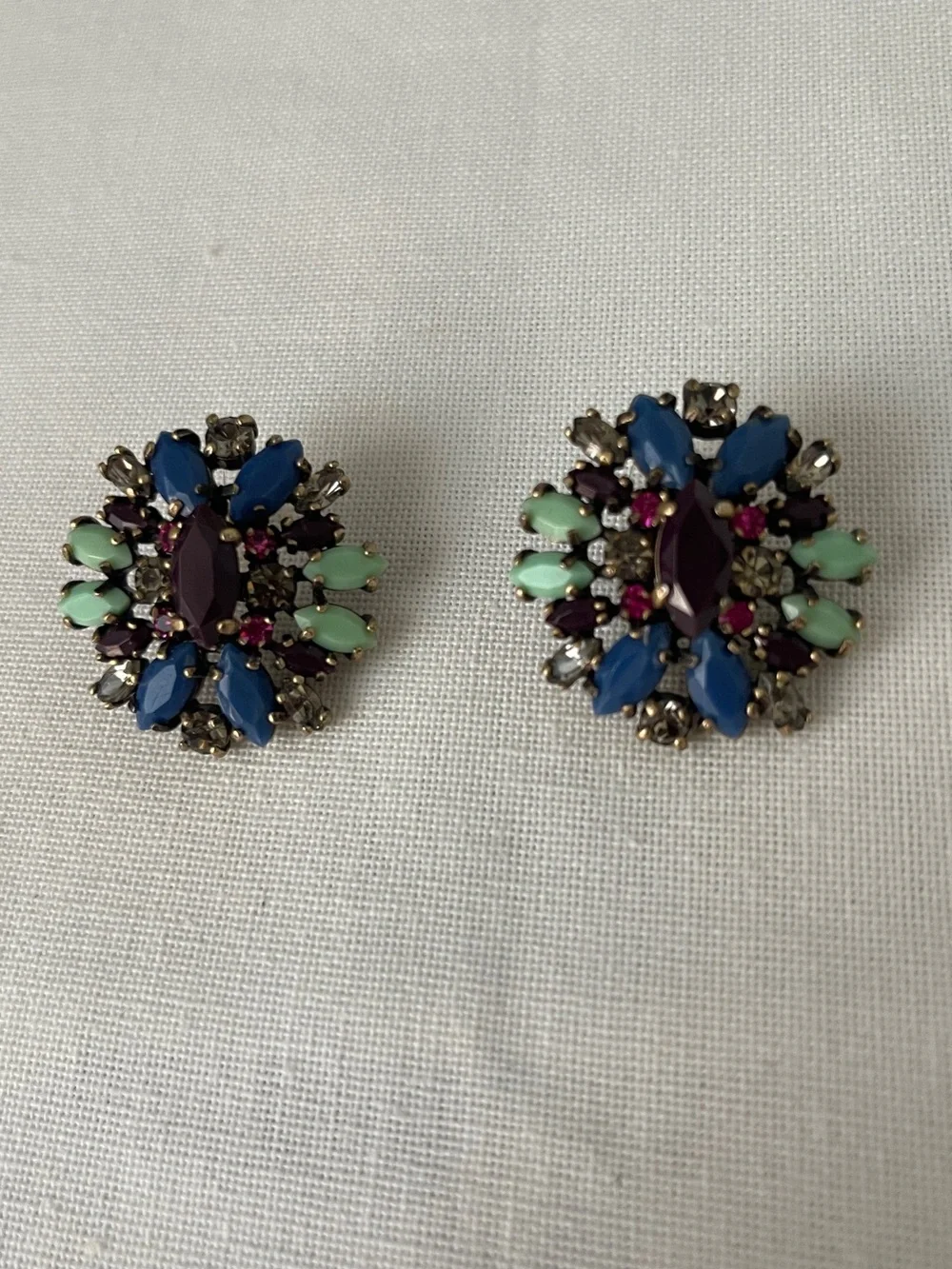 J. Crew Multicolor Crystal Cluster Earrings in Blue, Mint, Purple